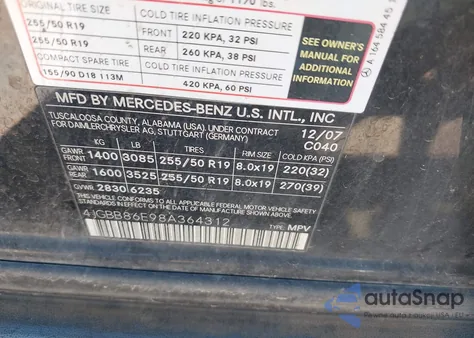 2008 Mercedes-Benz Ml 350 4Matic from USA, damaged, VIN 4JGBB86E98A364312